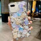 For iPhone 7 Plus / 8 Plus Rose Hand-set Pearl Diamond PC Phone Case(Blue) - 1