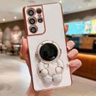 For Samsung Galaxy S22 Ultra 5G Embrace Stars Electroplating Astronaut Holder Phone Case(White) - 1