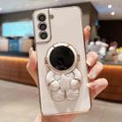 For Samsung Galaxy S21+ 5G Embrace Stars Electroplating Astronaut Holder Phone Case(White) - 1
