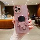 For iPhone 15 Pro Glitter Electroplating Astronaut Holder Phone Case(Pink) - 1