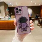 For iPhone 15 Pro Glitter Electroplating Astronaut Holder Phone Case(Purple) - 1