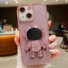 For iPhone 15 Glitter Electroplating Astronaut Holder Phone Case(Pink) - 1