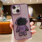 For iPhone 15 Glitter Electroplating Astronaut Holder Phone Case(Purple) - 1