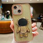 For iPhone 15 Glitter Electroplating Astronaut Holder Phone Case(Gold) - 1