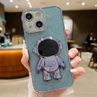 For iPhone 15 Glitter Electroplating Astronaut Holder Phone Case(Blue) - 1