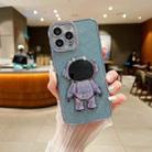For iPhone 13 Pro Max Glitter Electroplating Astronaut Holder Phone Case(Blue) - 1