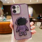 For iPhone 12 Glitter Electroplating Astronaut Holder Phone Case(Purple) - 1