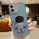 For iPhone 12 Glitter Electroplating Astronaut Holder Phone Case(Blue) - 1