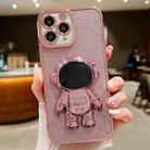 For iPhone 11 Pro Max Glitter Electroplating Astronaut Holder Phone Case(Pink) - 1