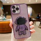 For iPhone 11 Pro Max Glitter Electroplating Astronaut Holder Phone Case(Purple) - 1