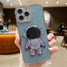 For iPhone 11 Pro Max Glitter Electroplating Astronaut Holder Phone Case(Blue) - 1