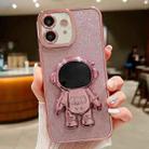 For iPhone 11 Glitter Electroplating Astronaut Holder Phone Case(Pink) - 1