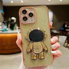 For iPhone 11 Pro Glitter Electroplating Astronaut Holder Phone Case(Gold) - 1