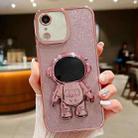 For iPhone XR Glitter Electroplating Astronaut Holder Phone Case(Pink) - 1