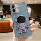 For iPhone 16 Glitter Electroplating Astronaut Holder Phone Case(Blue) - 1