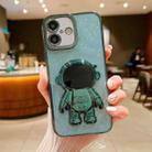 For iPhone 16 Glitter Electroplating Astronaut Holder Phone Case(Green) - 1