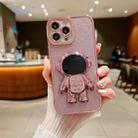 For iPhone 16 Pro Glitter Electroplating Astronaut Holder Phone Case(Pink) - 1