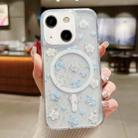For iPhone 15 Plus Spring Garden MagSafe TPU Phone Case(F06 Blue White Flowers) - 1
