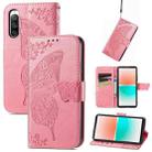 For Sony Xperia 10 IV Butterfly Love Flower Embossed Leather Phone Case(Pink) - 1