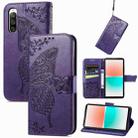 For Sony Xperia 10 IV Butterfly Love Flower Embossed Leather Phone Case(Dark Purple) - 1