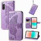 For Sony Xperia 10 IV Butterfly Love Flower Embossed Leather Phone Case(Light Purple) - 1