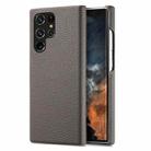 For Samsung Galaxy S22 Ultra 5G Litchi Oil Edge Leather Back Phone Case(Grey) - 1