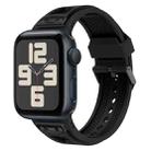 For Apple Watch SE 2023 44mm Breathable Stainless Steel Mesh TPU Watch Band(Black Black) - 1