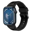 For  Apple Watch Series 9 45mm Breathable Stainless Steel Mesh TPU Watch Band(Black Black) - 1