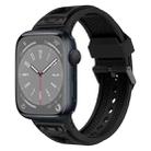 For Apple Watch Series 8 45mm Breathable Stainless Steel Mesh TPU Watch Band(Black Black) - 1