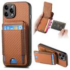 For iPhone 15 Pro Max Carbon Fiber Vertical Flip Wallet Stand Phone Case(Brown) - 1