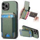 For iPhone 15 Pro Max Carbon Fiber Vertical Flip Wallet Stand Phone Case(Green) - 1