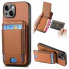 For iPhone 14 Plus Carbon Fiber Vertical Flip Wallet Stand Phone Case(Brown) - 1