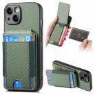 For iPhone 14 Plus Carbon Fiber Vertical Flip Wallet Stand Phone Case(Green) - 1