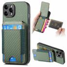 For iPhone 14 Pro Max Carbon Fiber Vertical Flip Wallet Stand Phone Case(Green) - 1