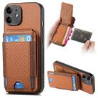 For iPhone 12 Carbon Fiber Vertical Flip Wallet Stand Phone Case(Brown) - 1