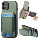 For iPhone 12 Carbon Fiber Vertical Flip Wallet Stand Phone Case(Green) - 1