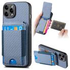 For iPhone 12 Pro Max Carbon Fiber Vertical Flip Wallet Stand Phone Case(Blue) - 1