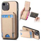 For iPhone 7 / 8 / SE 2022 Carbon Fiber Vertical Flip Wallet Stand Phone Case(Khaki) - 1