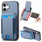 For iPhone 16 Plus Carbon Fiber Vertical Flip Wallet Stand Phone Case(Blue) - 1