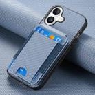 For iPhone 16 Plus Carbon Fiber Vertical Flip Wallet Stand Phone Case(Blue) - 2