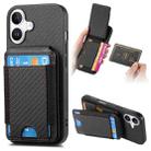 For iPhone 16 Plus Carbon Fiber Vertical Flip Wallet Stand Phone Case(Black) - 1