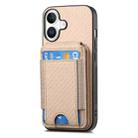 For iPhone 16 Plus Carbon Fiber Vertical Flip Wallet Stand Phone Case(Khaki) - 3