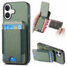 For iPhone 16 Plus Carbon Fiber Vertical Flip Wallet Stand Phone Case(Green) - 1