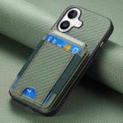 For iPhone 16 Plus Carbon Fiber Vertical Flip Wallet Stand Phone Case(Green) - 2