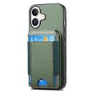 For iPhone 16 Plus Carbon Fiber Vertical Flip Wallet Stand Phone Case(Green) - 3