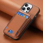 For iPhone 16 Pro Carbon Fiber Vertical Flip Wallet Stand Phone Case(Brown) - 2