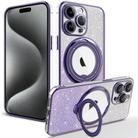 For iPhone 15 Pro Rotation MagSafe Holder Gradient Glitter TPU Phone Case(Night Purple) - 1