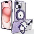 For iPhone 15 Plus Rotation MagSafe Holder Gradient Glitter TPU Phone Case(Night Purple) - 1