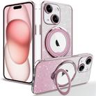 For iPhone 15 Plus Rotation MagSafe Holder Gradient Glitter TPU Phone Case(Pink) - 1