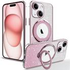 For iPhone 15 Rotation MagSafe Holder Gradient Glitter TPU Phone Case(Pink) - 1